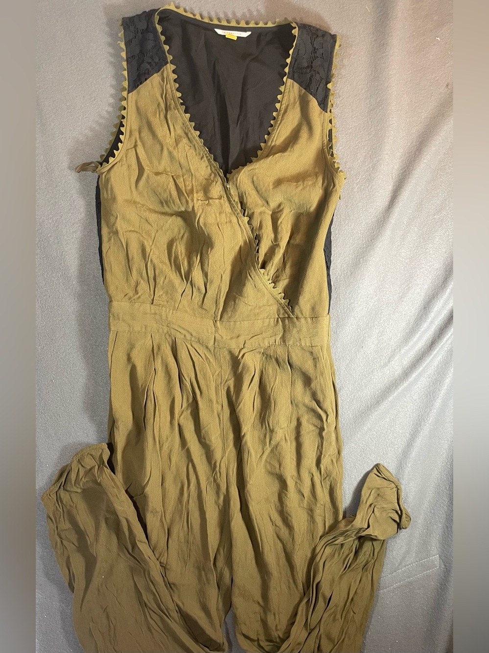 Anthropologie Leifsdottir Olive Green & Black Lace V-Neck Jumpsuit Size 4